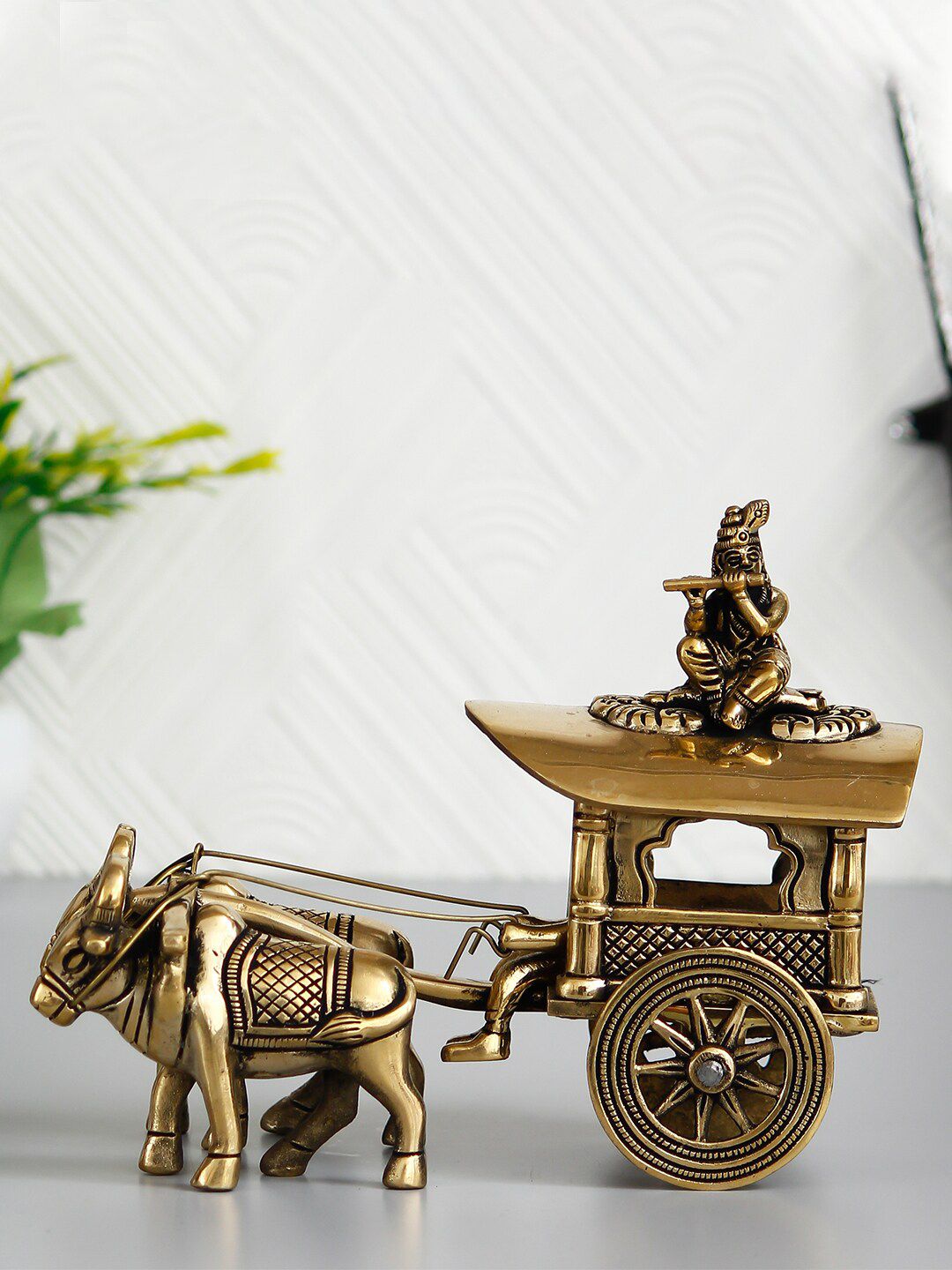 eCraftIndia Gold & Brown Brass Closed Bullock Cart Handcrafted Showpiece Price in India