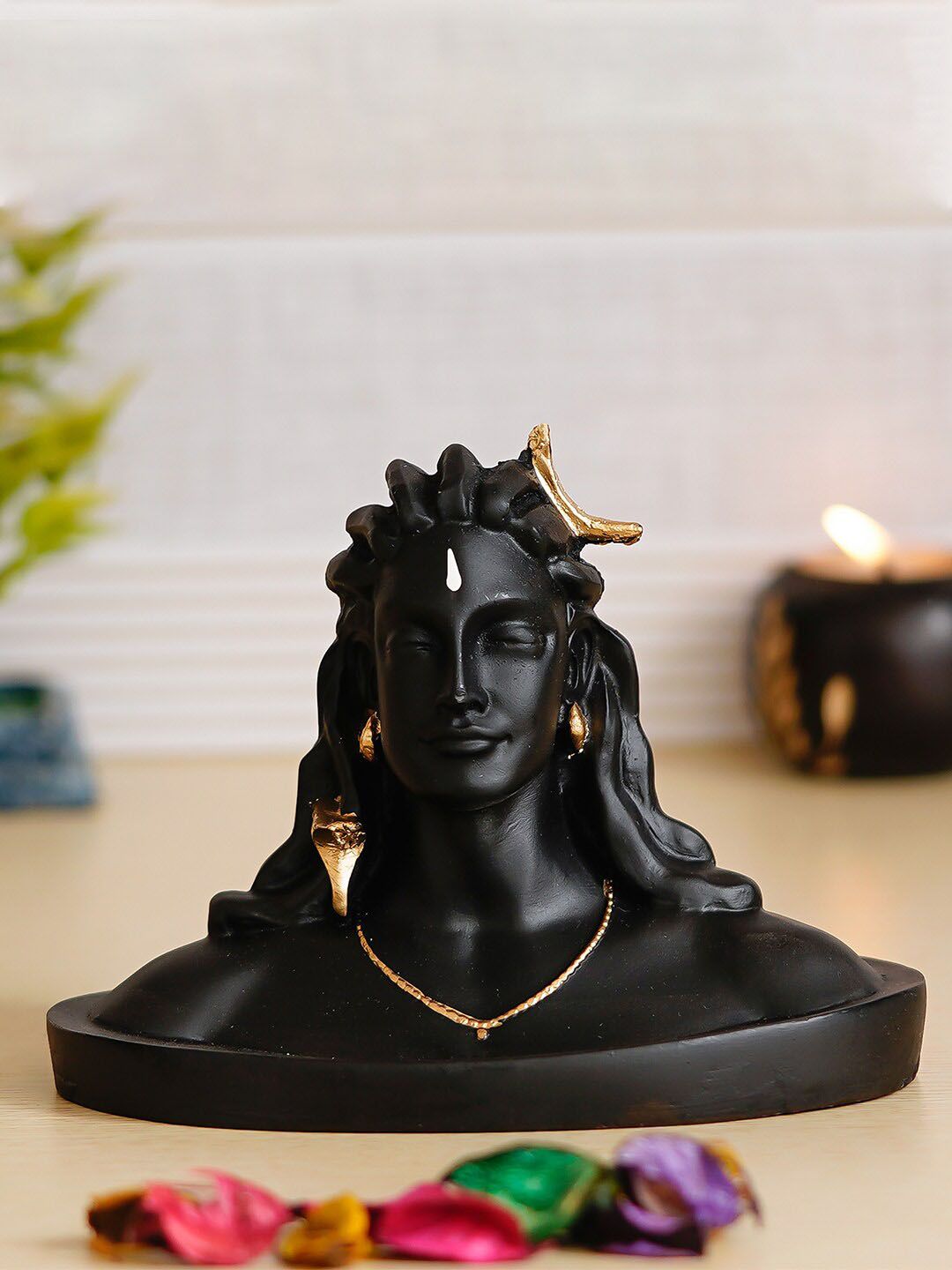 eCraftIndia Black And Gold Adiyogi Lord Shiva Handcrafted Polyresin Figurine Showpiece Price in India