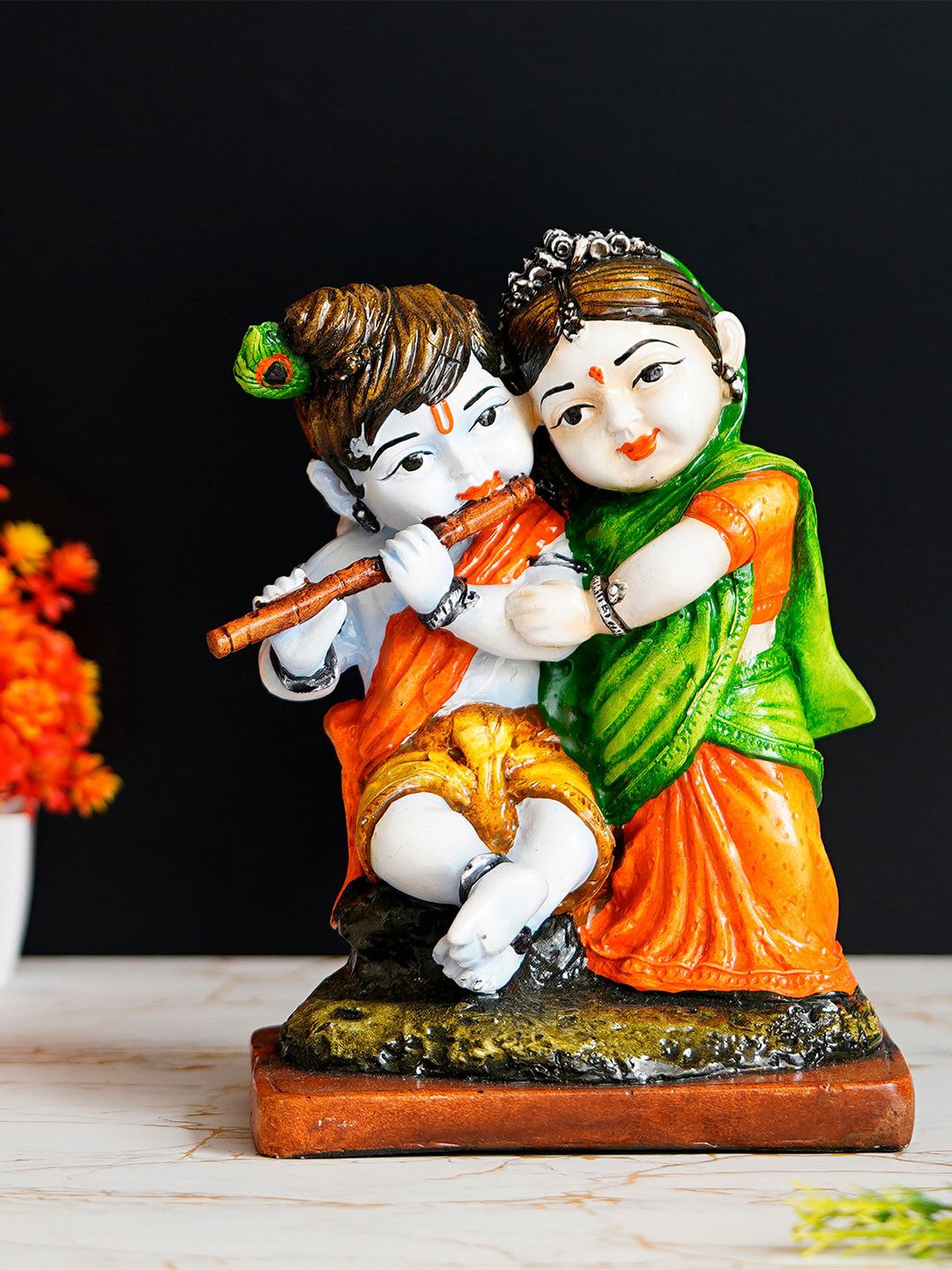 eCraftIndia Orange & Green Radha Krishna Artistic Figurine Price in India