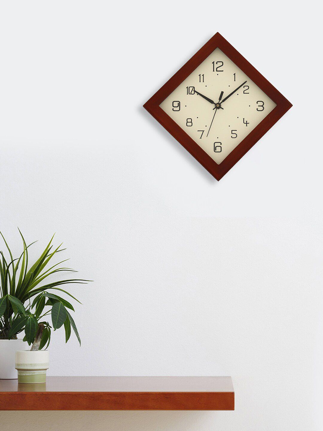 eCraftIndia Brown & Cream-Coloured Diamond Contemporary Wooden Wall Clock 26.6 cm Price in India