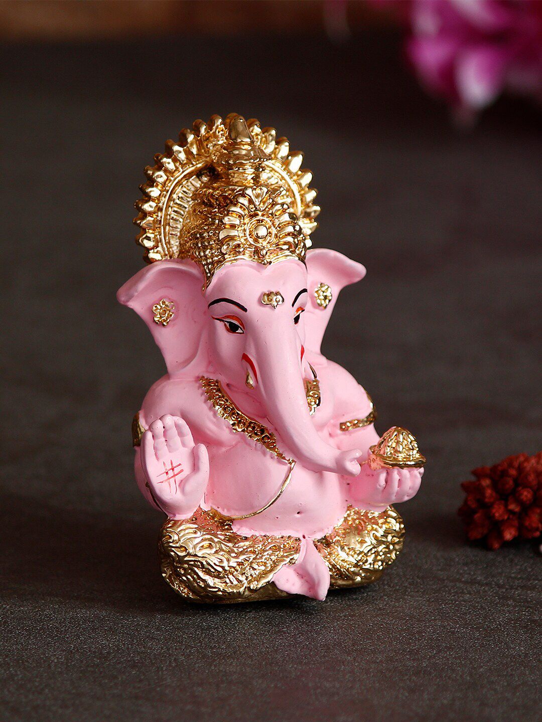 eCraftIndia Pink & Gold-Toned Siddhivinayak Ganesha Idol Showpiece Price in India