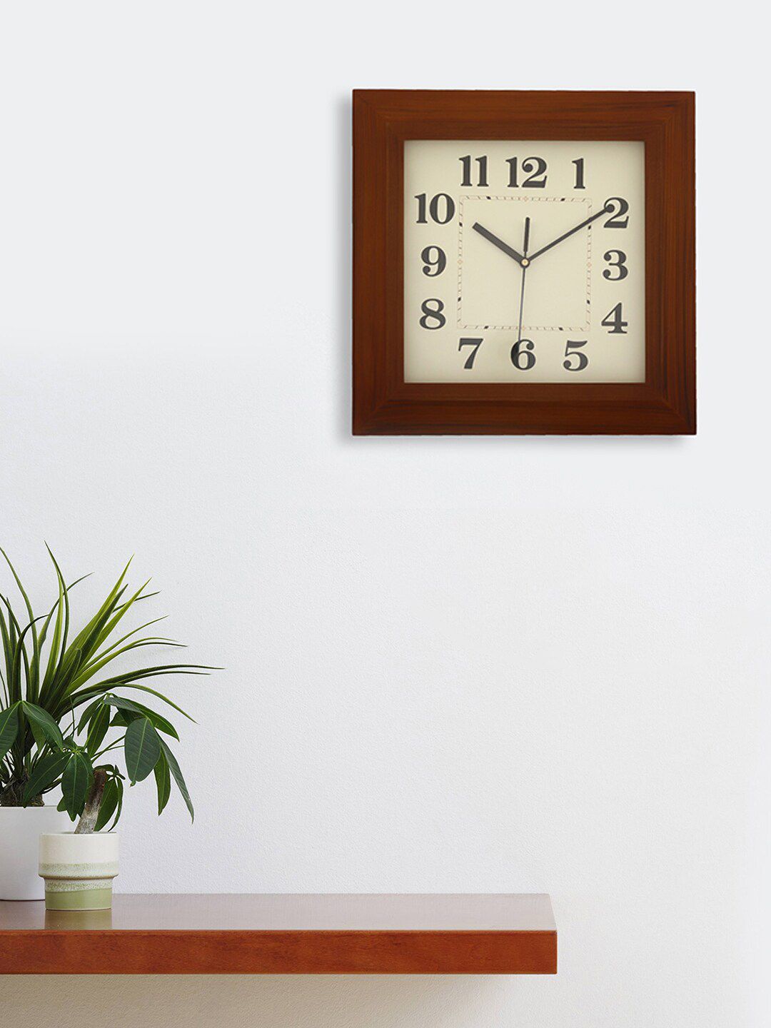 eCraftIndia Brown & White Square Wooden Contemporary Wall Clock Price in India