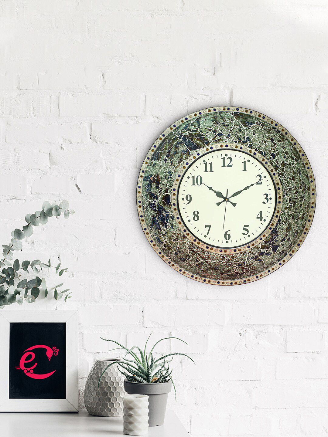 eCraftIndia Multicoloured Textured Traditional Iron Designer Wall Clock Price in India