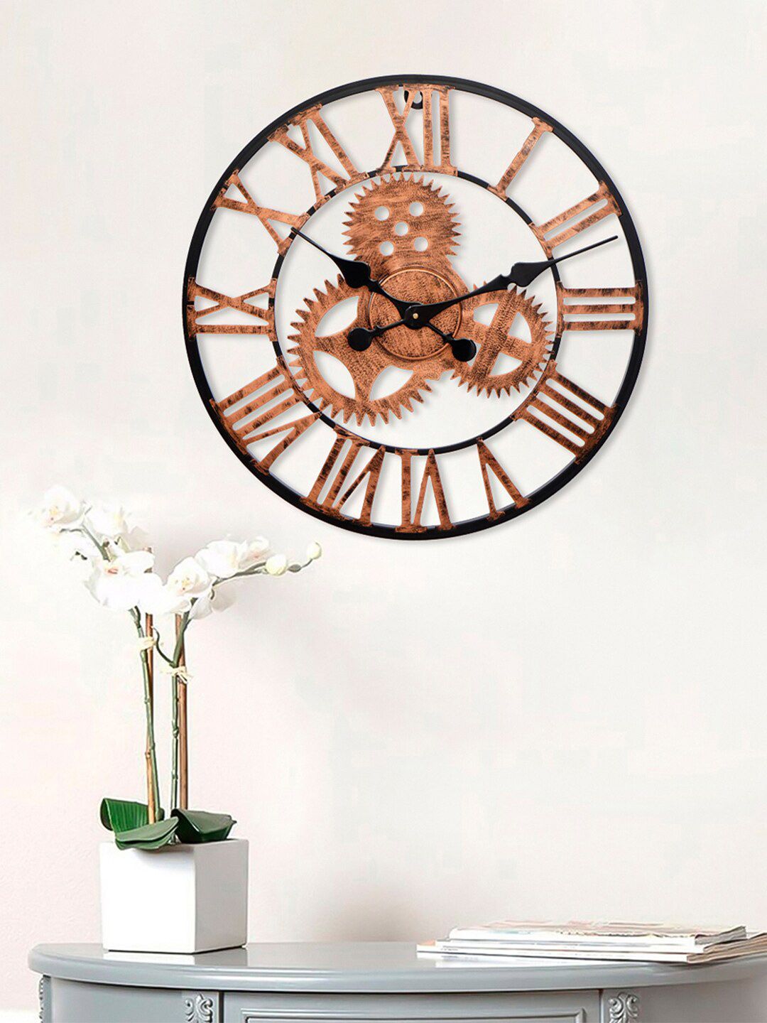 eCraftIndia Copper-Toned & Black Textured Contemporary Wall Clock 44.9 cm Price in India