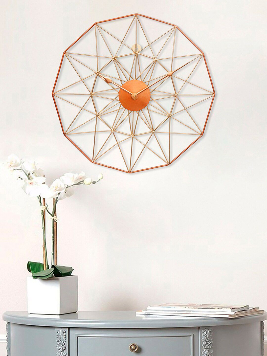 eCraftIndia Copper-Toned & Orange Textured Geometric Contemporary Wall Clock Price in India