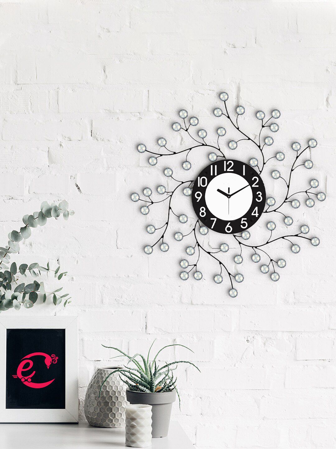 eCraftIndia Black & White Embellished Traditional Wall Clock Price in India
