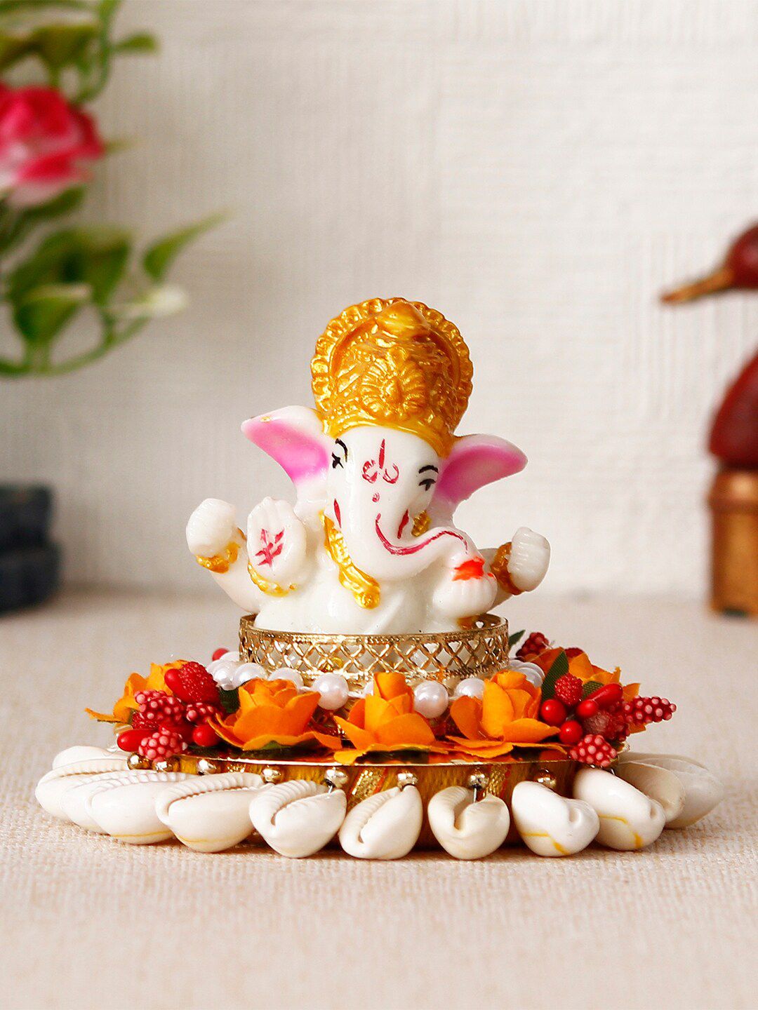 eCraftIndia White & Golden-Toned Lord Ganesha Idol Showpiece Price in India