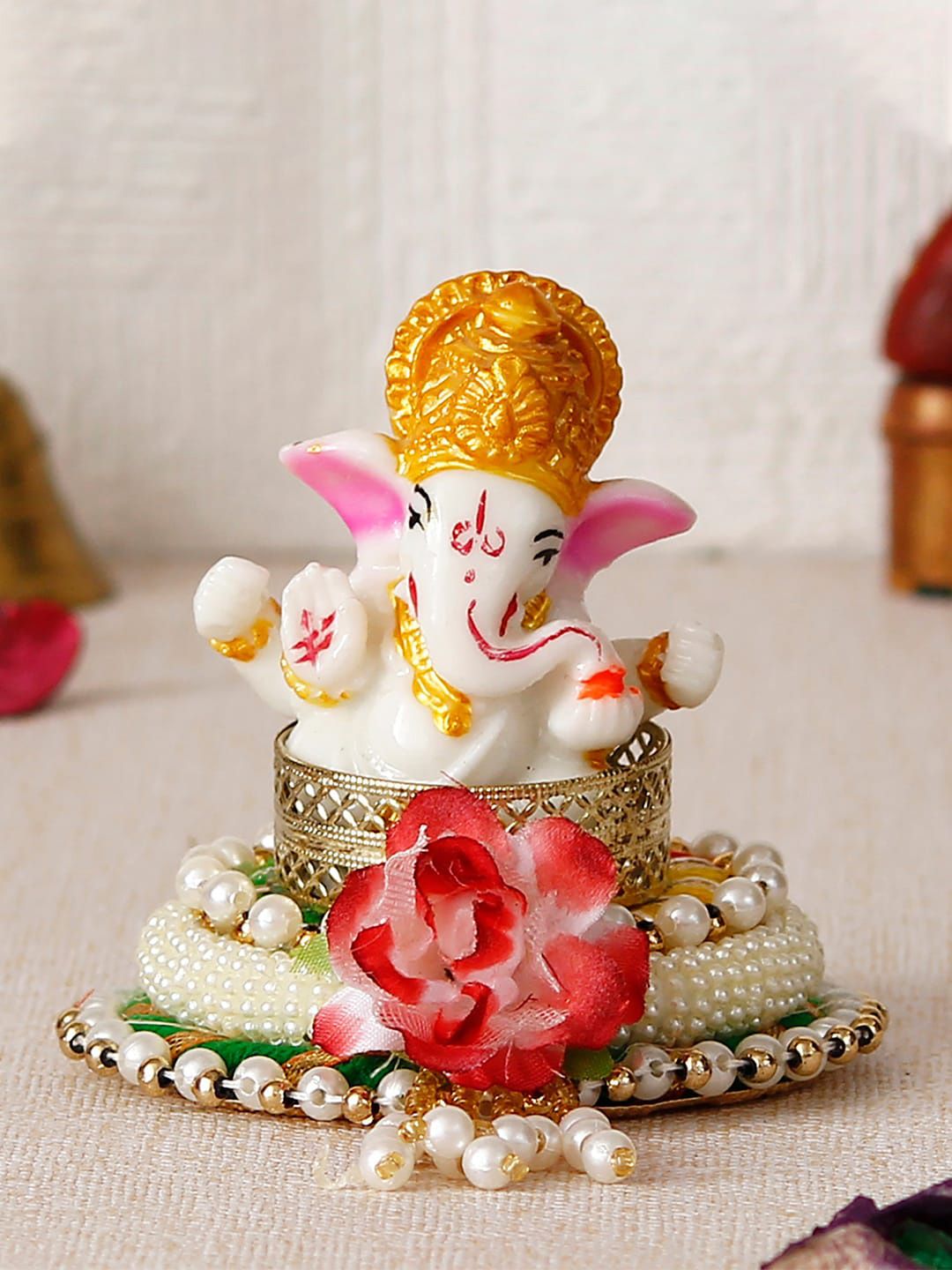 eCraftIndia White & Gold-Toned Lord Ganesha Idol Showpiece Price in India