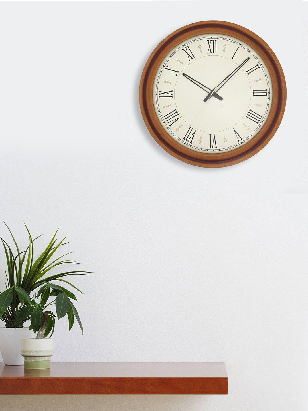 eCraftIndia Brown & Off White Roman Numerals Traditional Wooden Wall Clock 50.8 cm Price in India