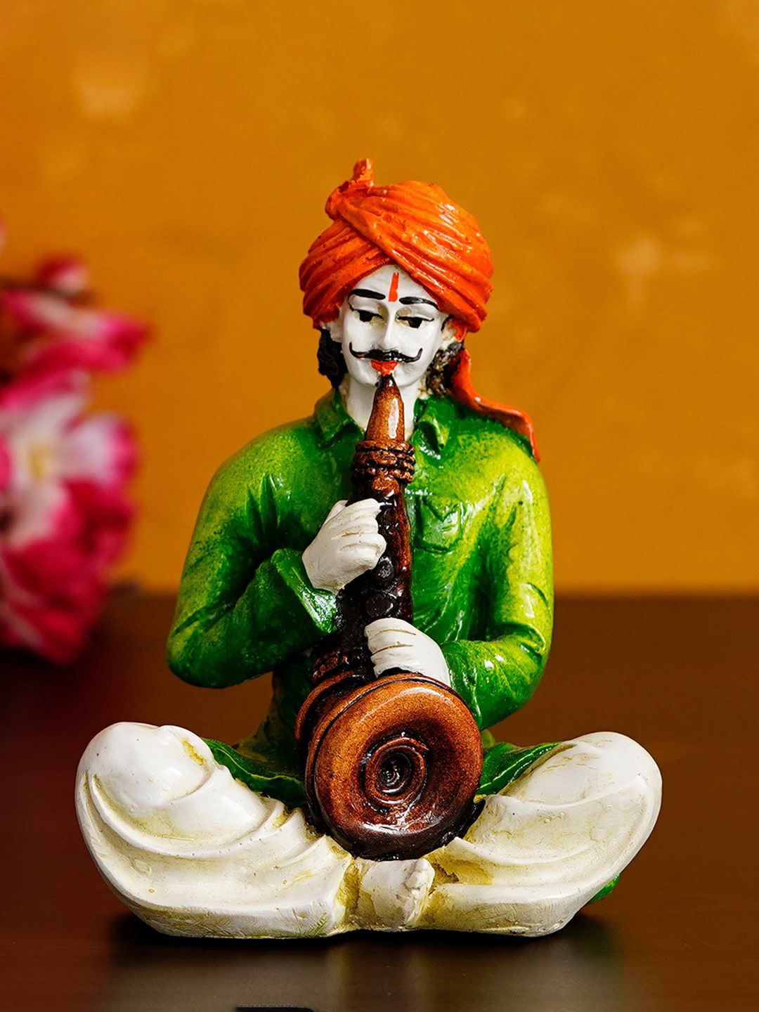 eCraftIndia Green & White Rajasthani Man Playing Musical Instrument Showpiece Price in India