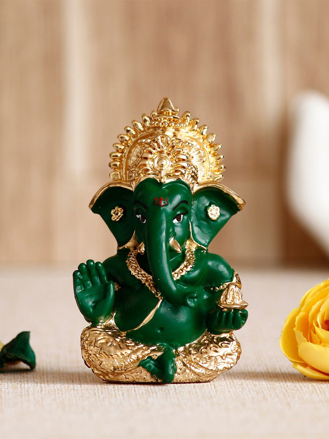 eCraftIndia Green & Gold-Toned Lord Ganesha Idol Showpiece Price in India