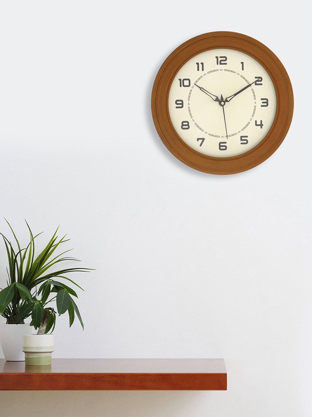 eCraftIndia Brown & White Contemporary Premium Wooden Analogue Wall Clock Price in India