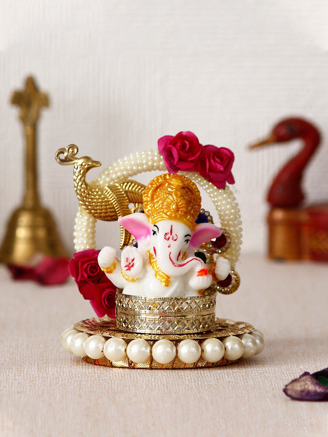 eCraftIndia White & Red Lord Ganesha Idol Showpiece Price in India