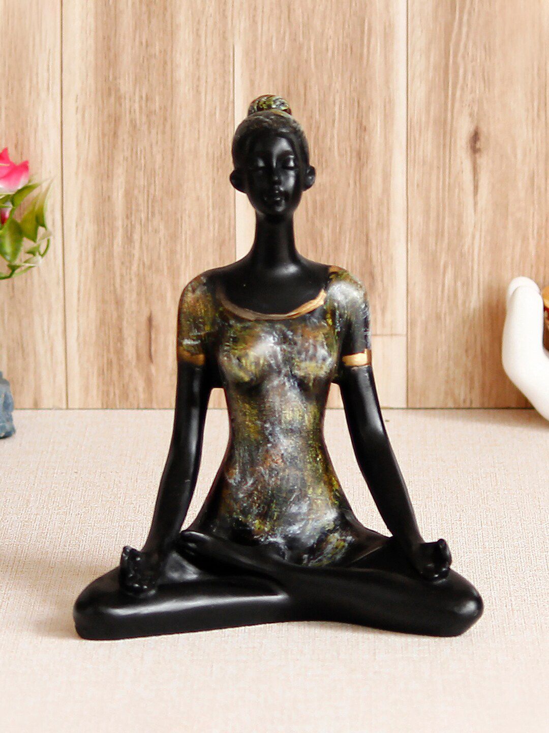 eCraftIndia Unisex Grey Handcrafted Meditating Lady in Yoga Pose Showpiece Price in India