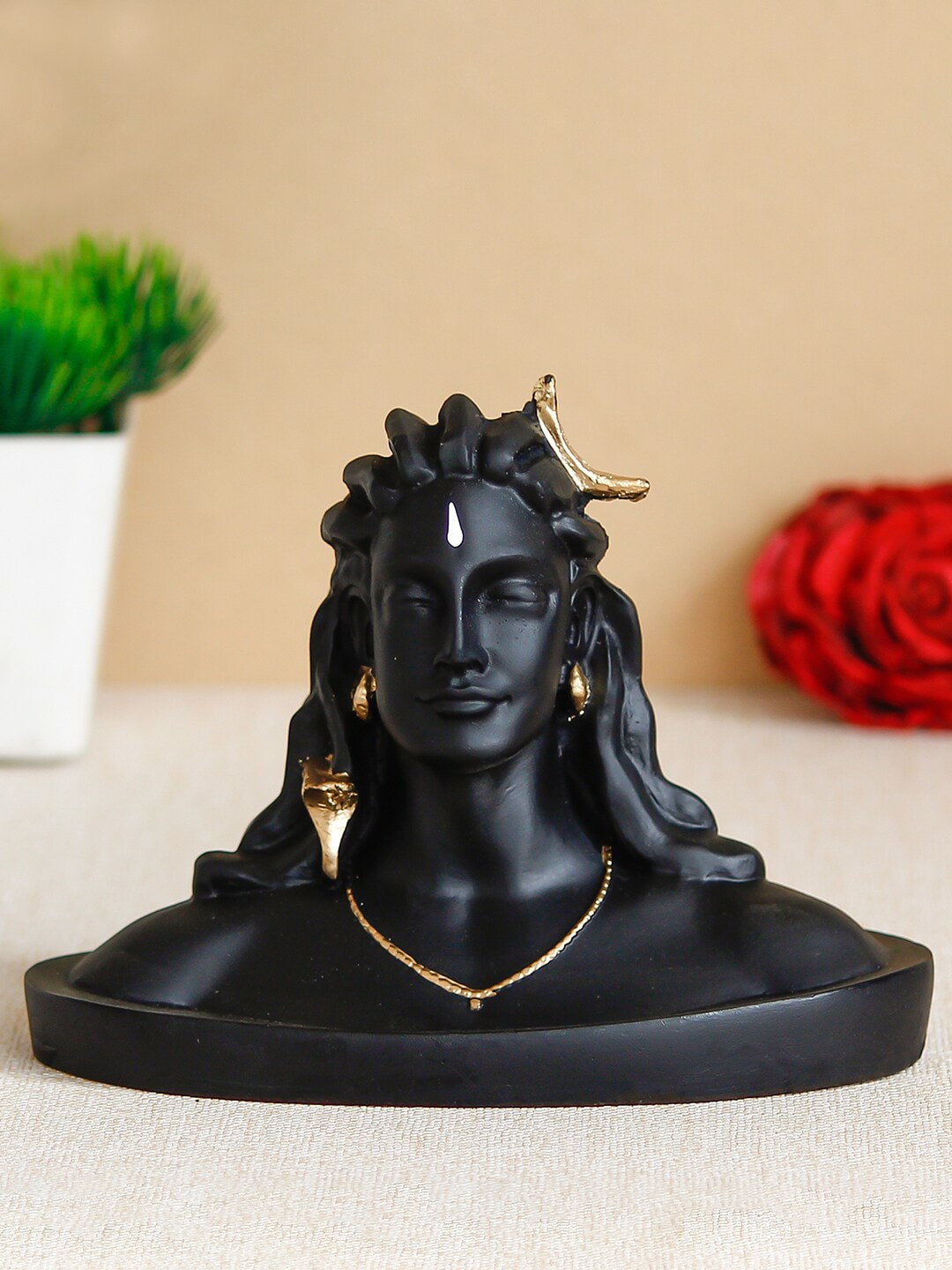 eCraftIndia Black & Gold-Toned Adiyogi Lord Shiva Polyresin Figurine Showpiece Price in India