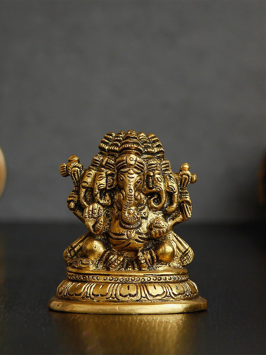 eCraftIndia Gold-Toned 5 Face Lord Ganesha Brass Handcrafted Idol Showpiece Price in India