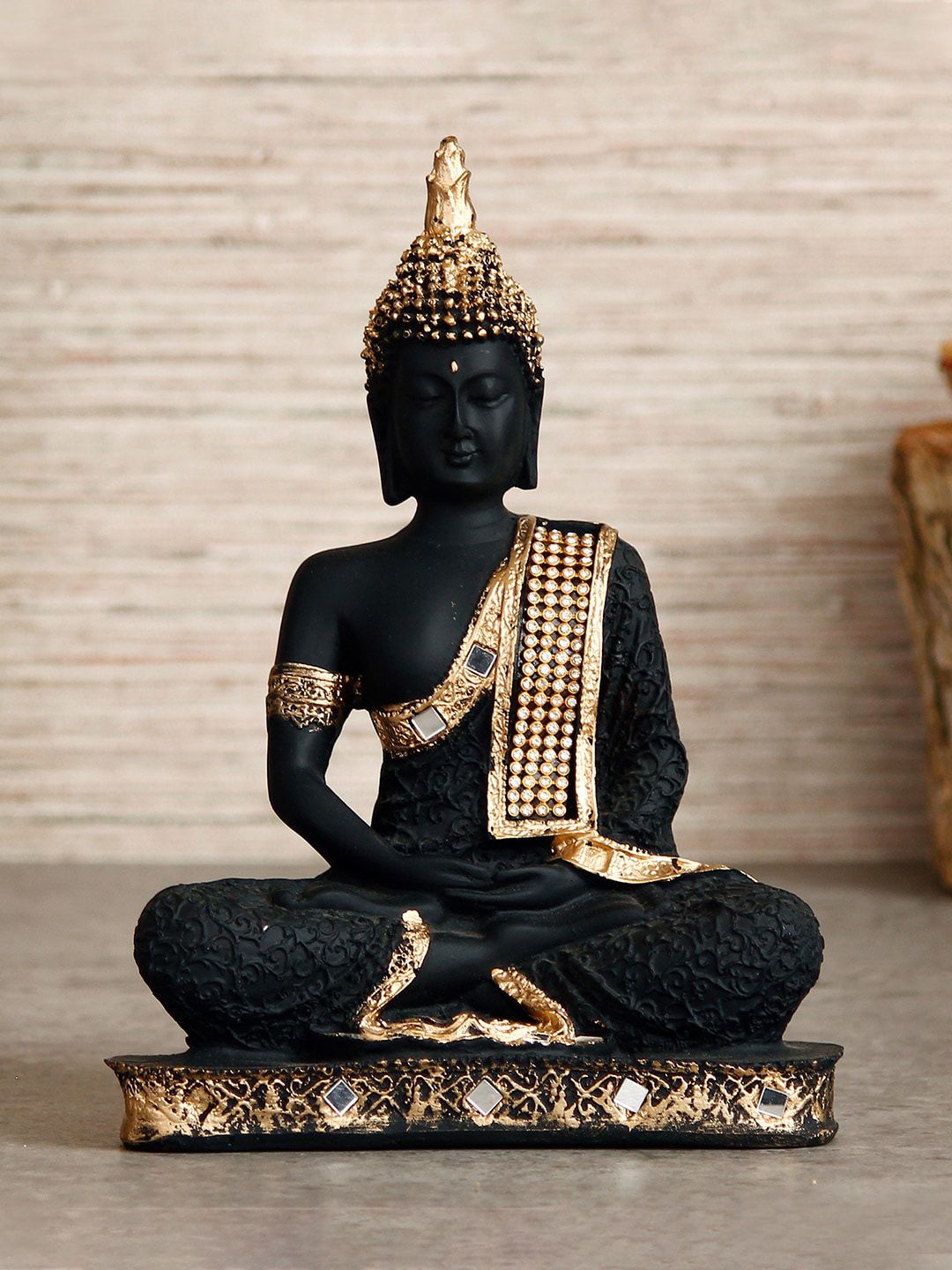 eCraftIndia Black & Gold-Toned Meditating Buddha Handcrafted Figurine Price in India
