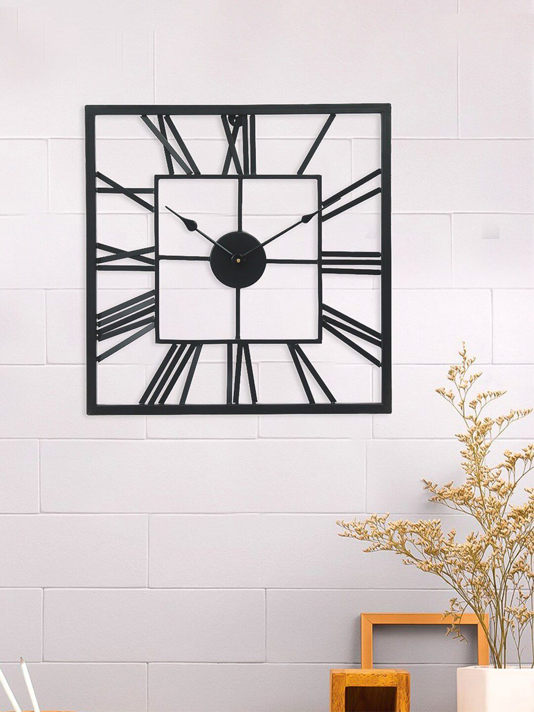 eCraftIndia Black Textured Square Contemporary Wall Clock Price in India