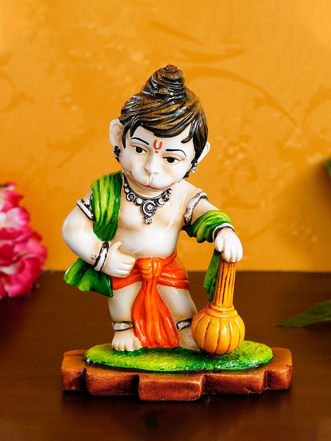 eCraftIndia Orange & Green Handcrafted Lord Hanuman Showpiece Price in India