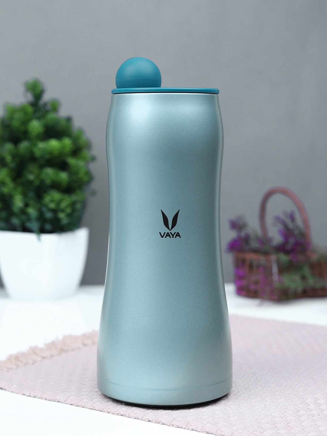 Vaya Blue Solid Water Bottle With Globe Lid 900 ML Price in India
