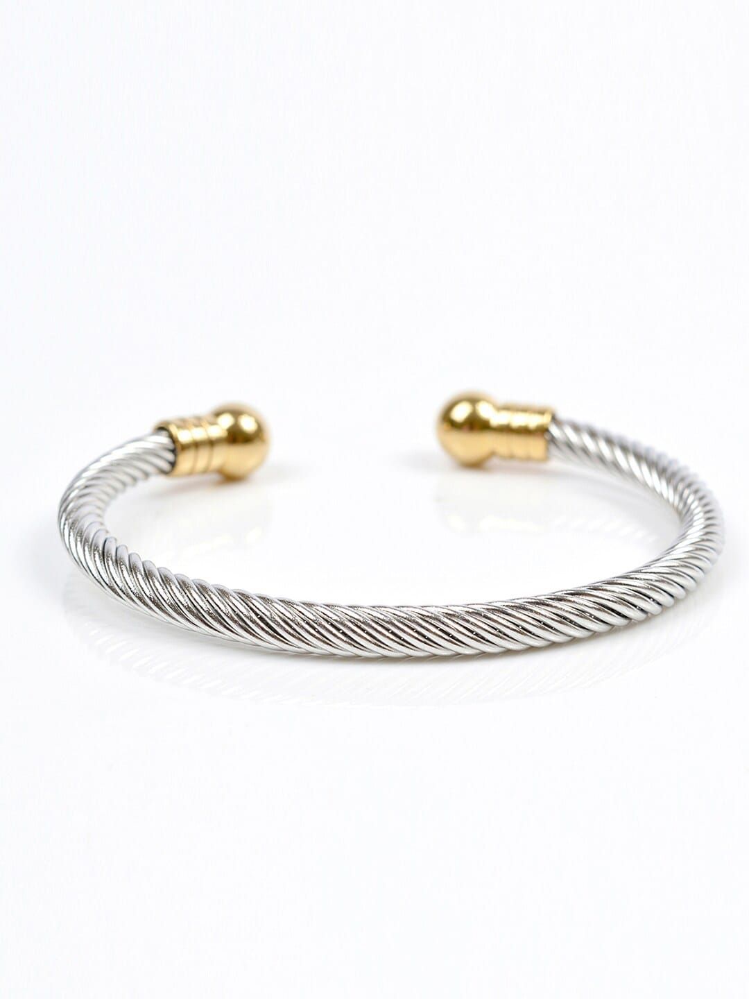 Mikoto by FableStreet Women Silver-Toned & Gold-Toned Silver-Plated Cuff Bracelet Price in India