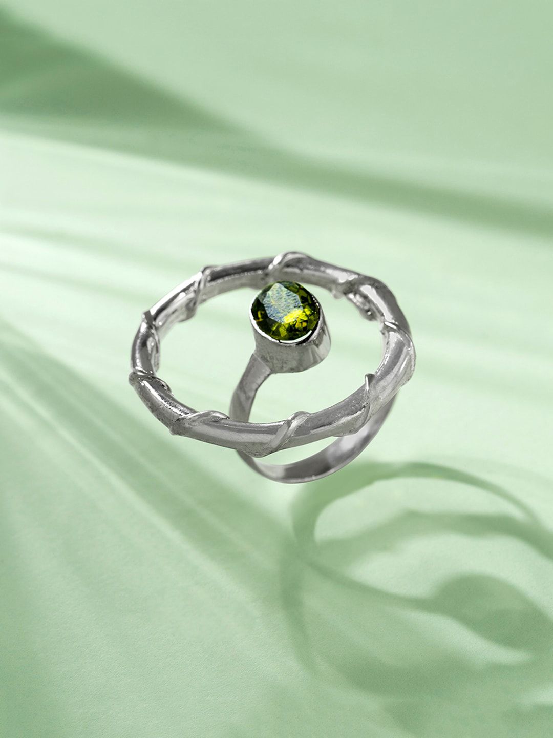 Mikoto by FableStreet Silver-Plated Peridot Green Crystal Statement Ring Price in India