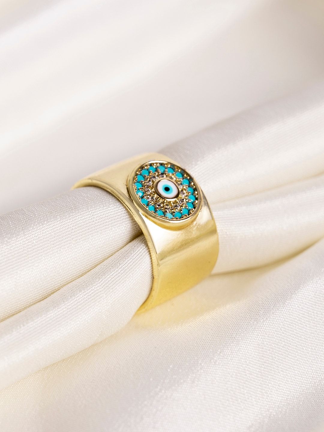 Mikoto by FableStreet Gold Plated White & Blue CZ Studded Finger Ring Price in India