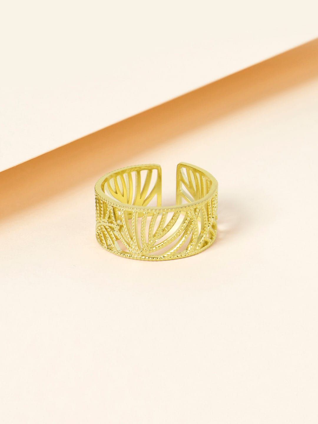 Mikoto by FableStreet Gold-Plated Geometric Textured Adjustable Finger Ring Price in India