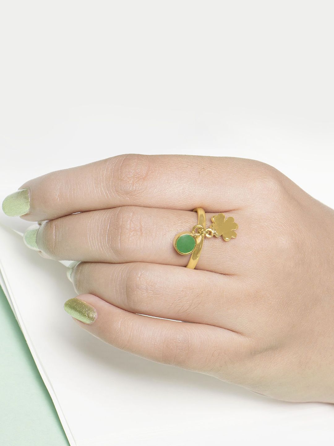 Mikoto by FableStreet Gold Plated Clover Charm Ring Price in India