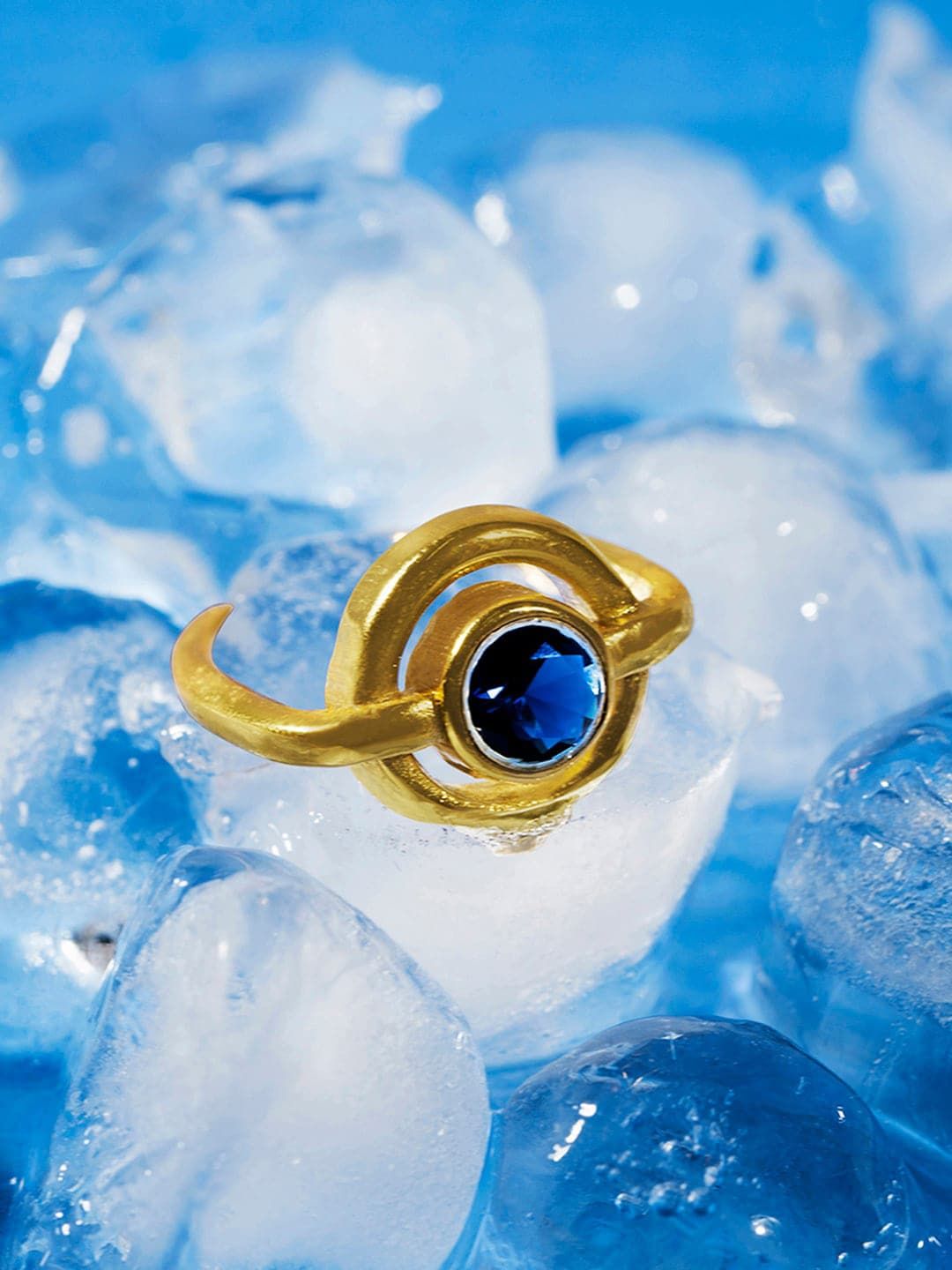 Mikoto by FableStreet Gold-Plated Blue Crystal-Studded Adjustable Finger Ring Price in India