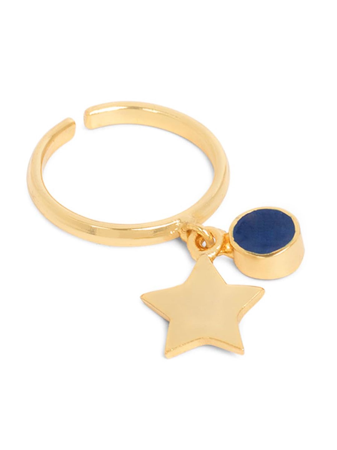 Mikoto by FableStreet Gold-Plated Blue Crystal-Studded Adjustable Finger Ring Price in India