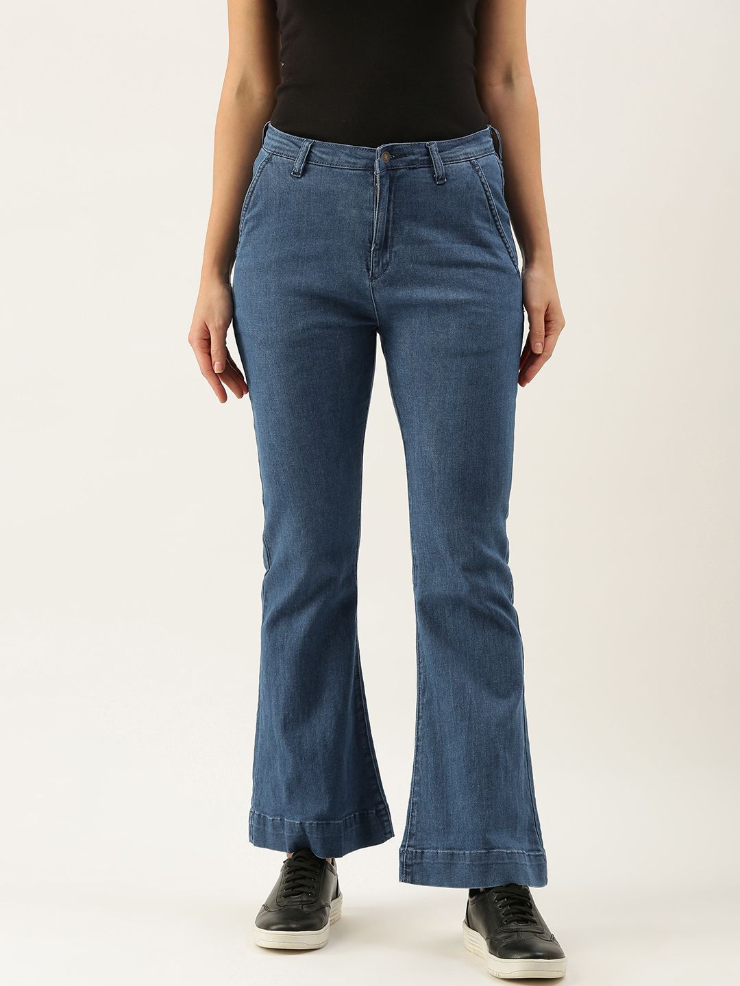 FOREVER 21 Women Blue Wide Legs High Rise Stretchable Jeans Price in India