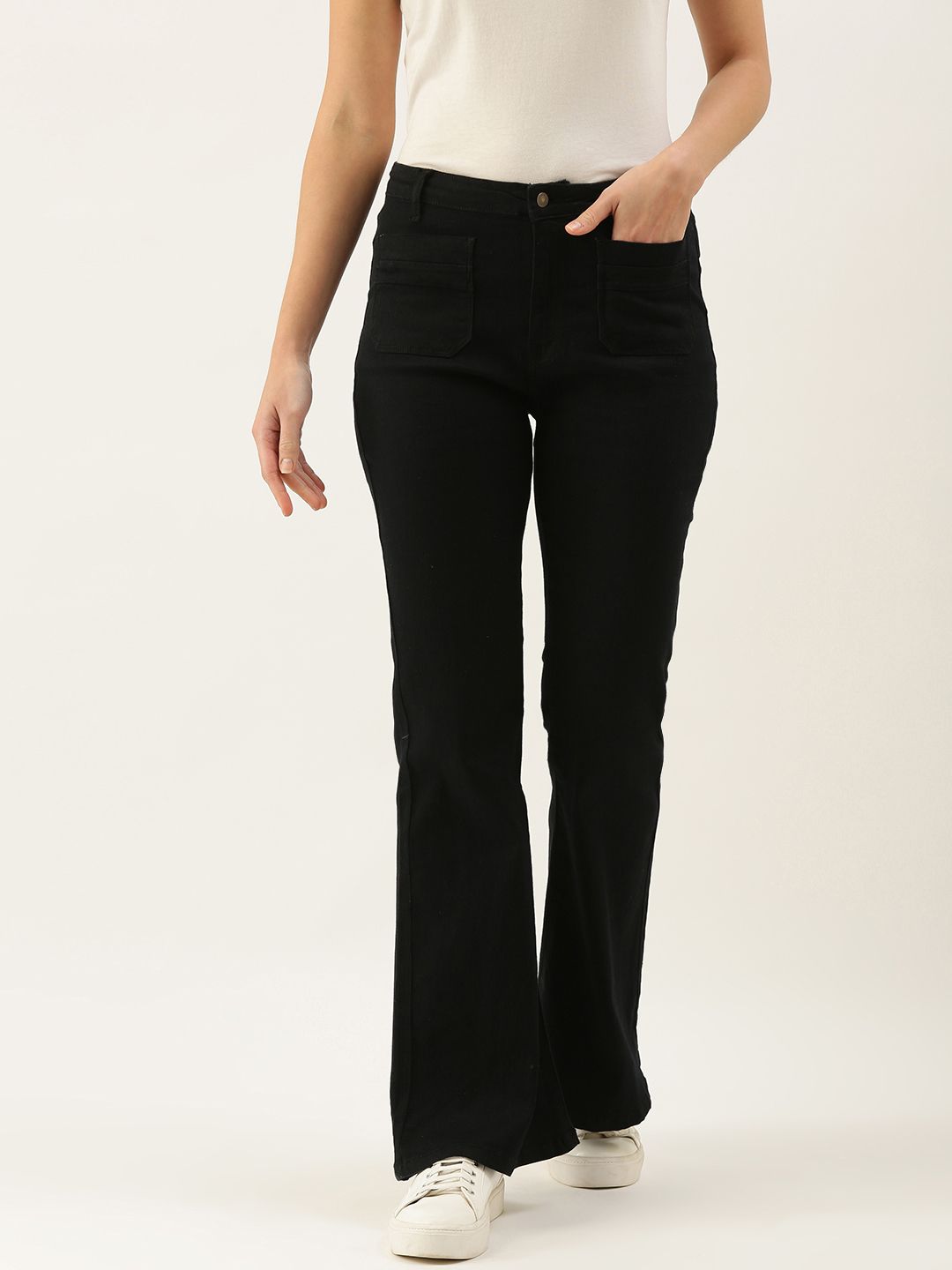 FOREVER 21 Women Black Wide Leg High Rise Stretchable Jeans Price in India