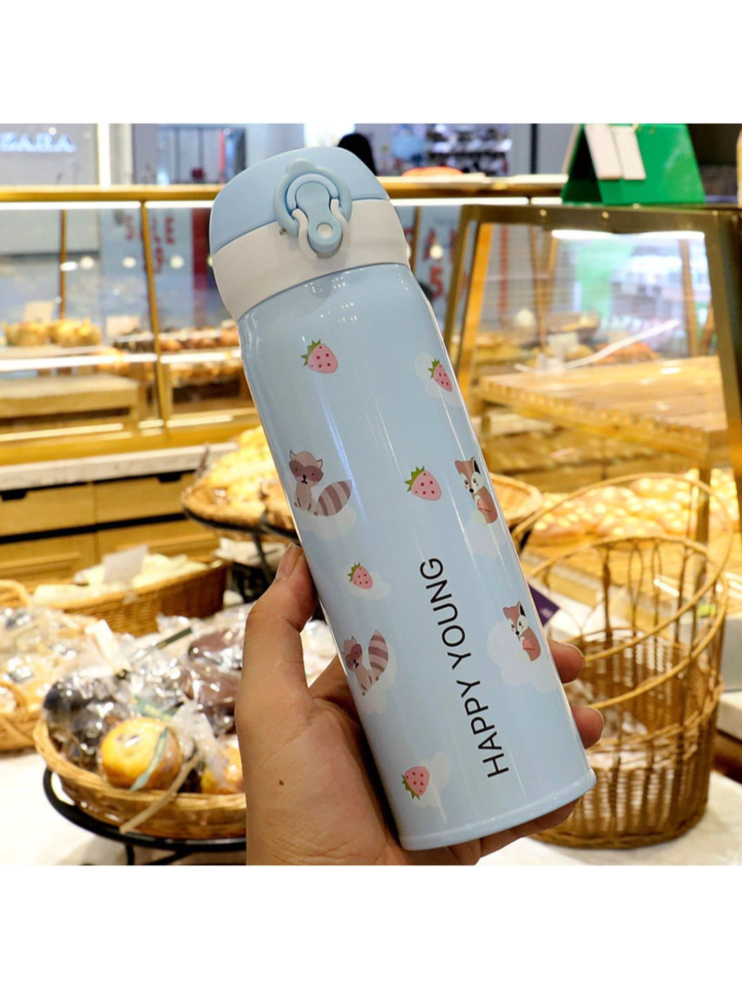 iSWEVEN Blue & Pink Printed Stainless Steel Water Bottle 500 ML Price in India