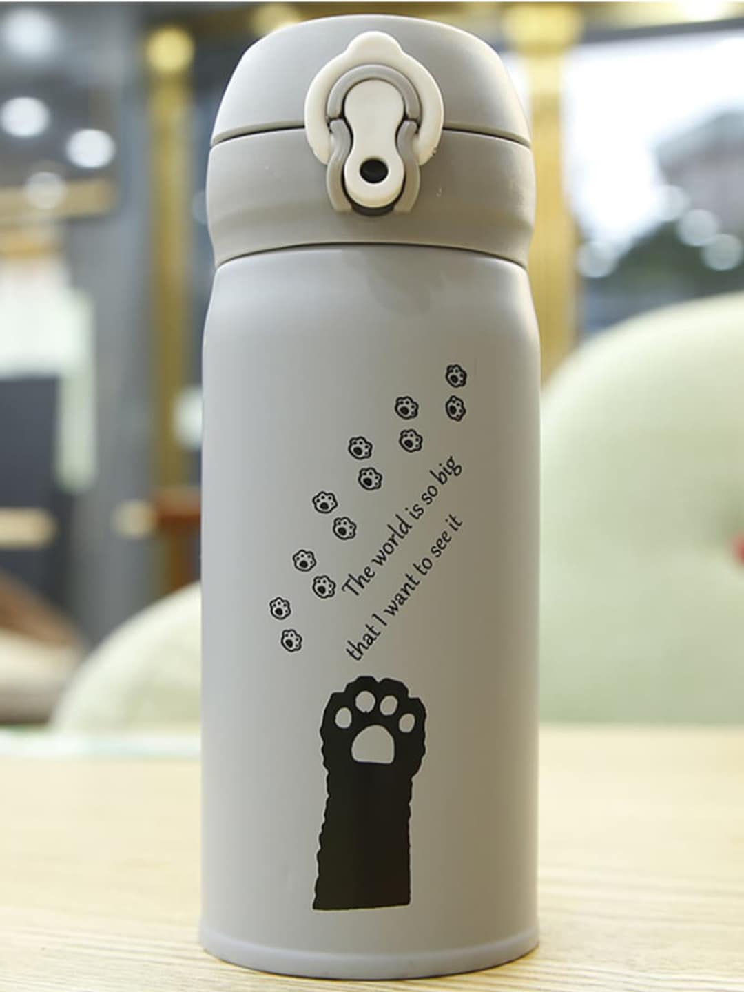 iSWEVEN Grey Stainless Steel Printed Water Bottle 350 ML Price in India