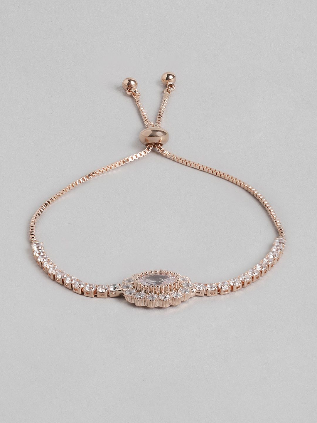 Carlton London Women Rose Gold Brass Cubic Zirconia Handcrafted Rose Gold-Plated Link Bracelet Price in India