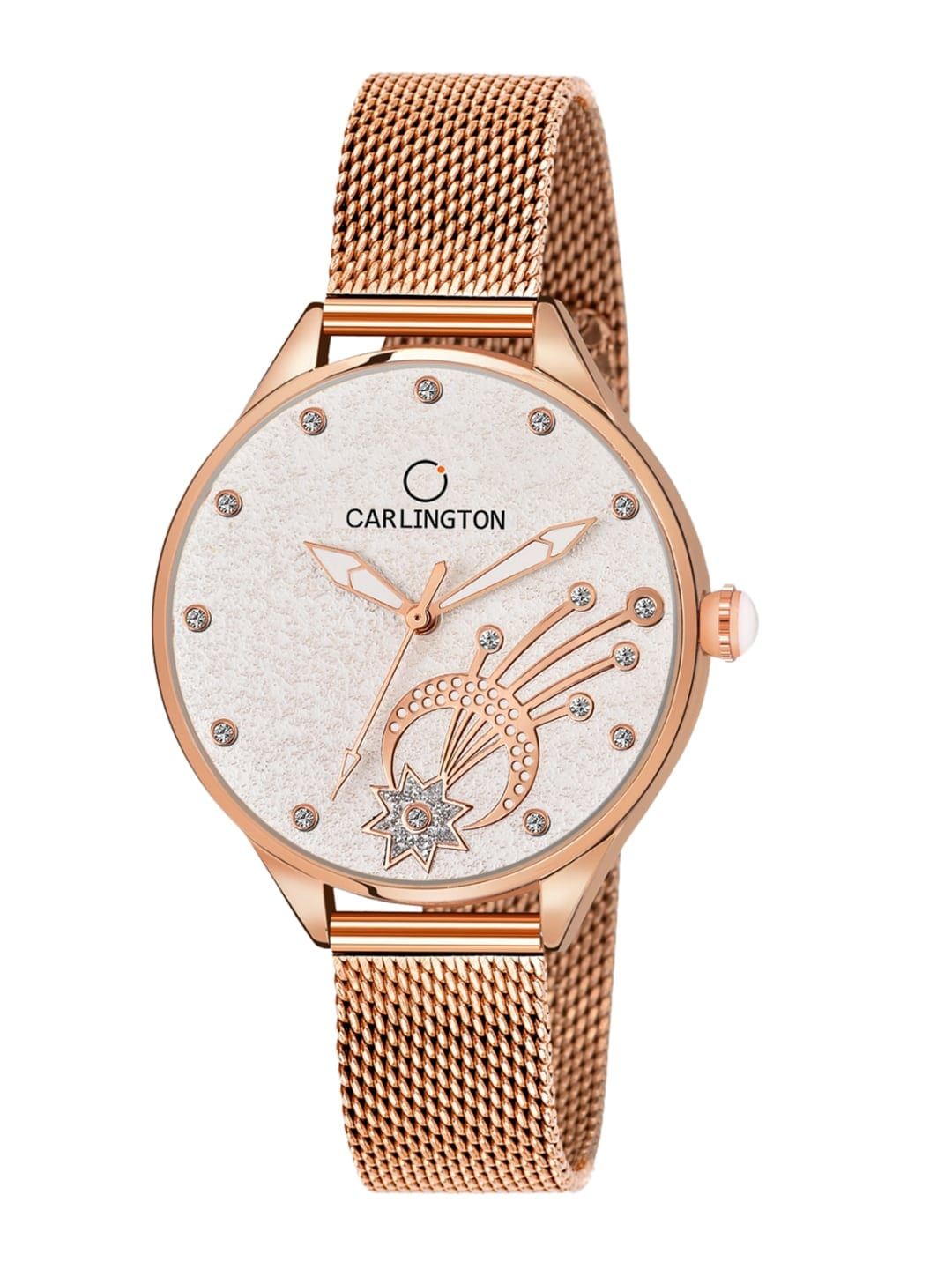 CARLINGTON Women Cream-Coloured Dial & Rose Gold Toned Analogue Watch Carlington CT2020 Price in India