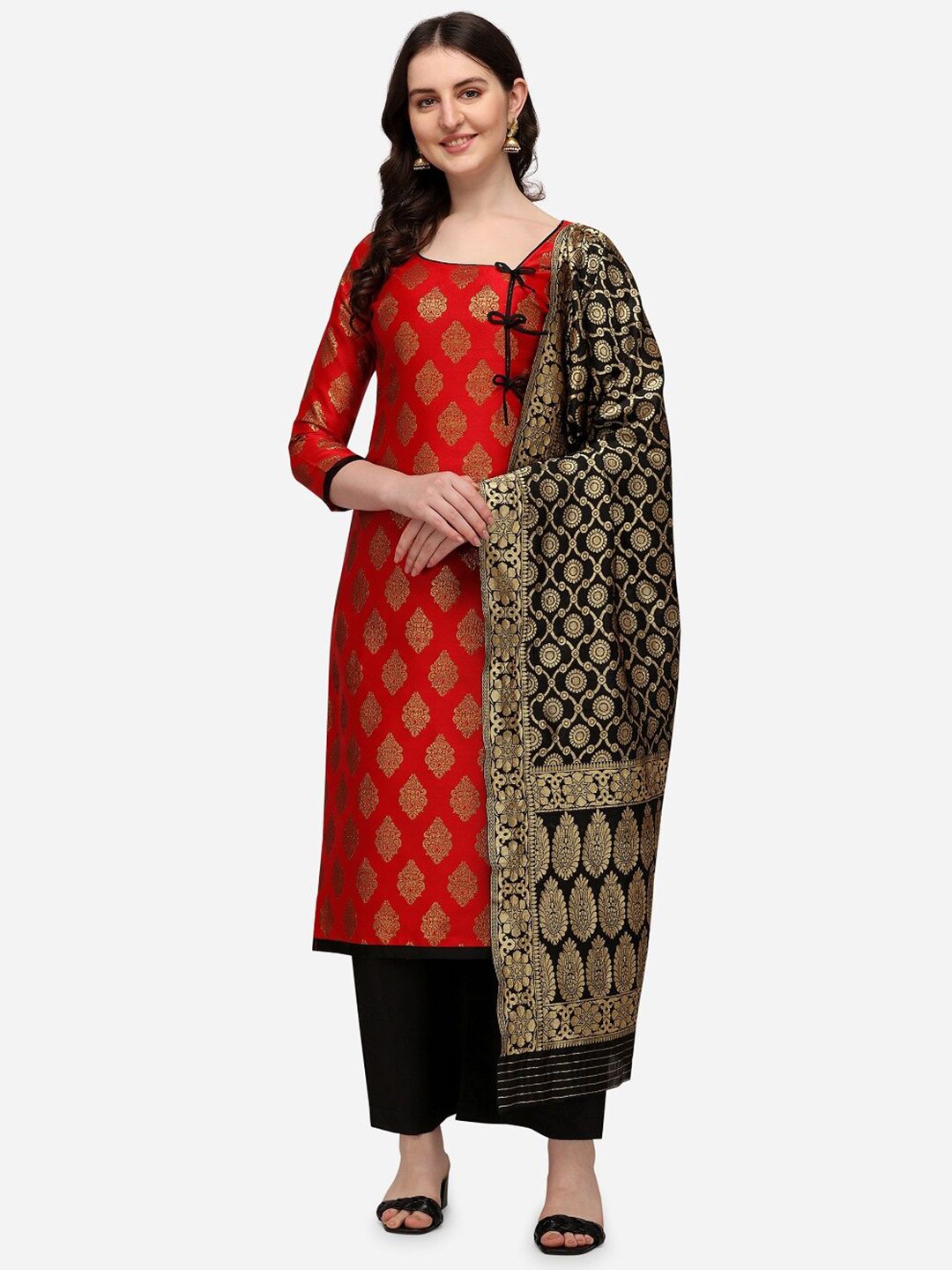 RAJGRANTH Red & Black Printed Unstitched Dress Material Price in India