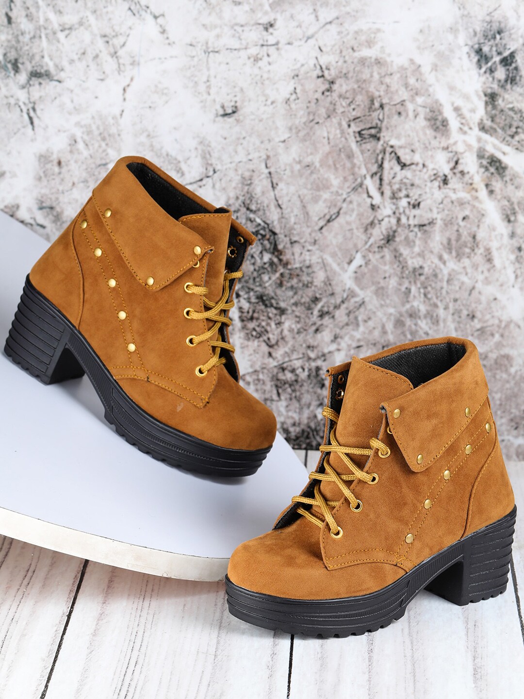 LONDON STEPS Brown Suede Block Heeled Boots Price in India
