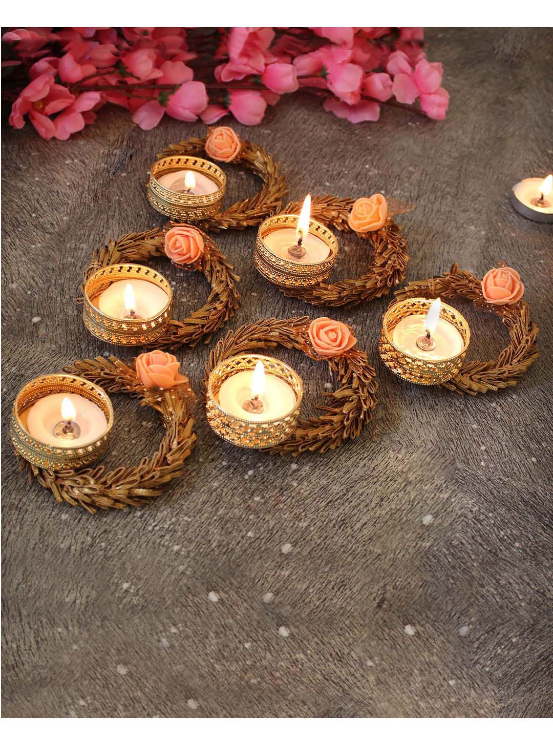 TIED RIBBONS Set Of 6 Multicoloured Decoartive Artificial Flower Tealight Candle Holder Price in India