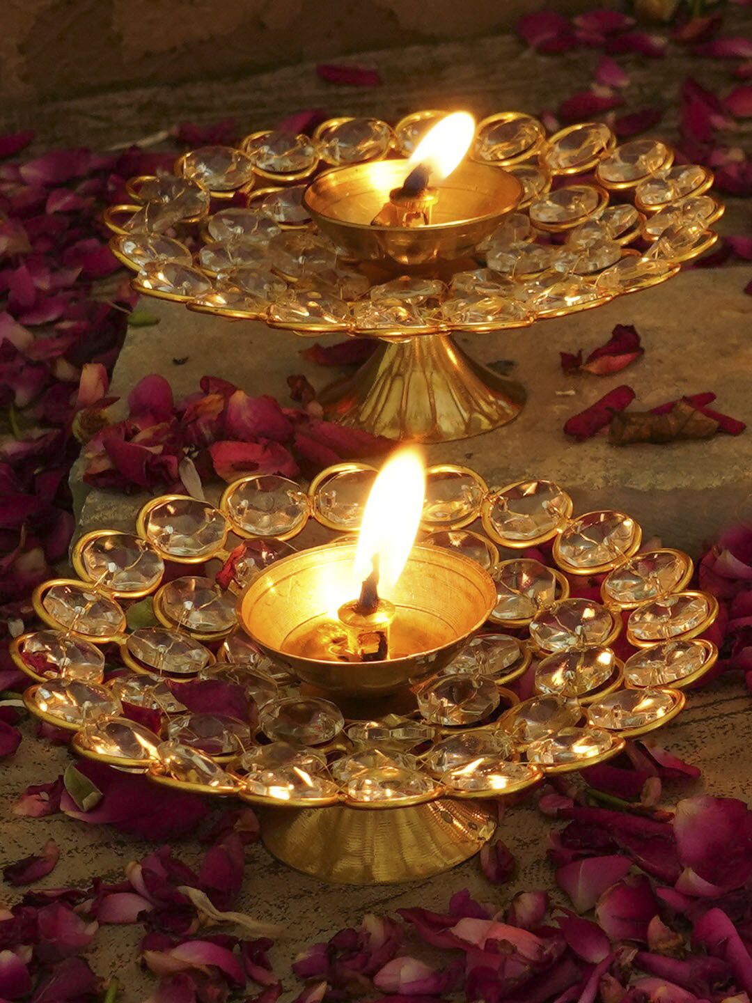TIED RIBBONS Set of 2 Gold-Toned Decorative Crystal Diyas Price in India
