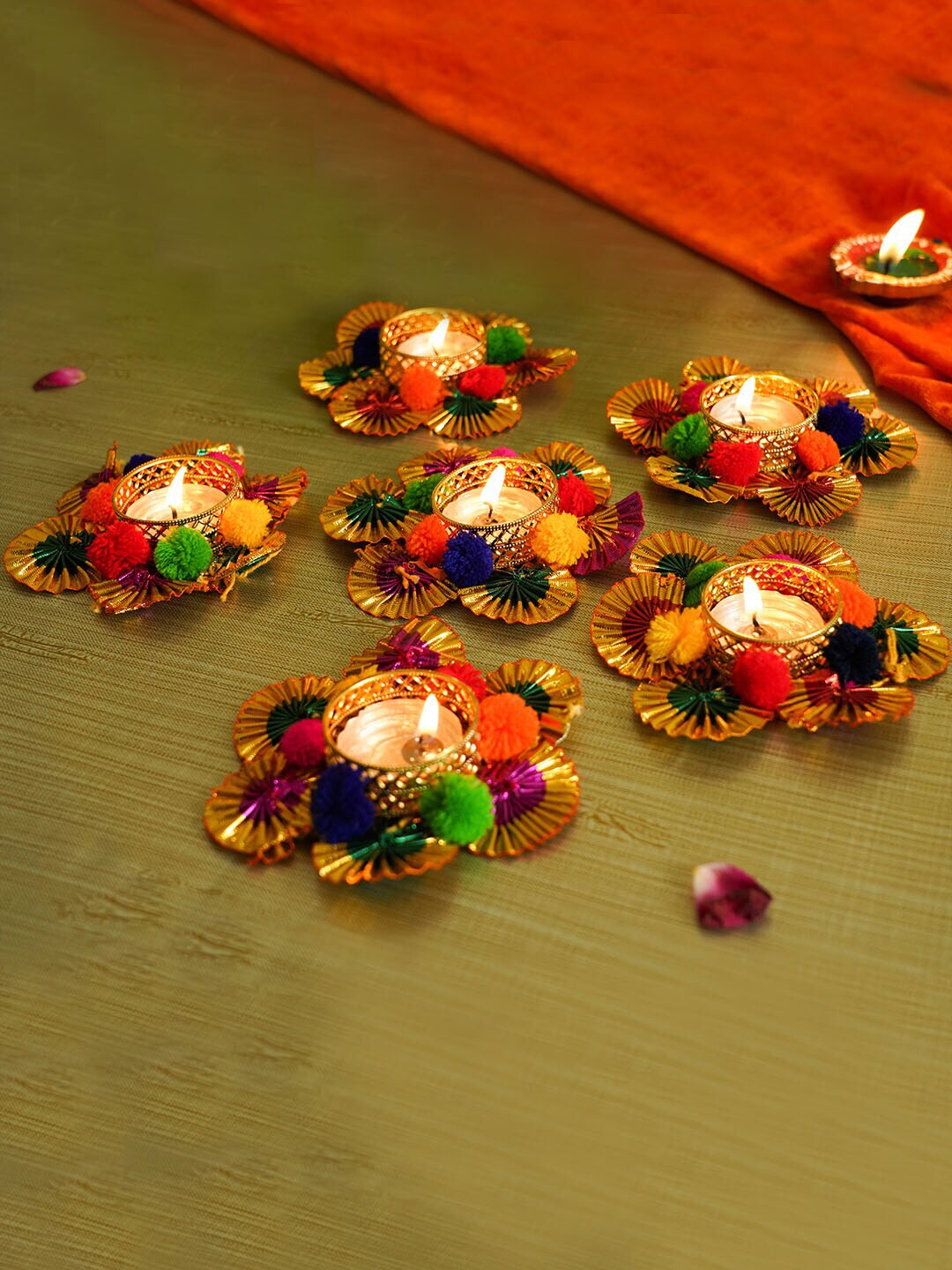 TIED RIBBONS Multi Set of 6 Diwali Decoartion Flower Tealight Candle Holder Price in India
