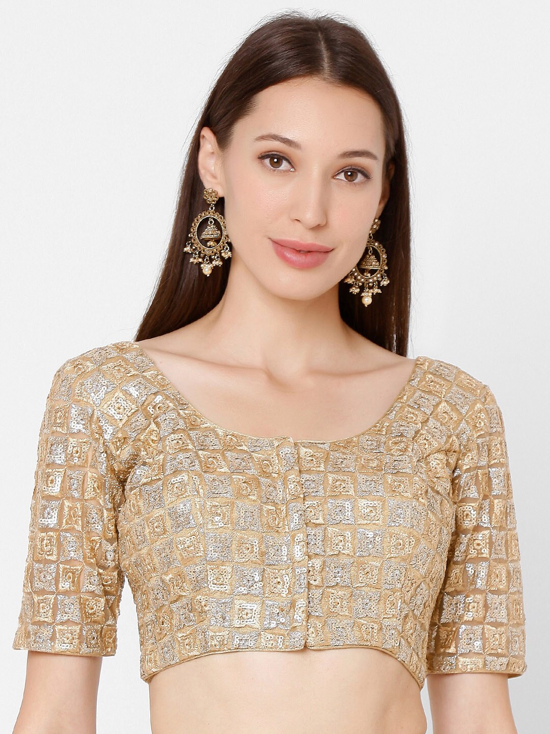 SALWAR STUDIO Gold-Colored & Silver-Colored Embroidered Readymade Saree Blouse Price in India
