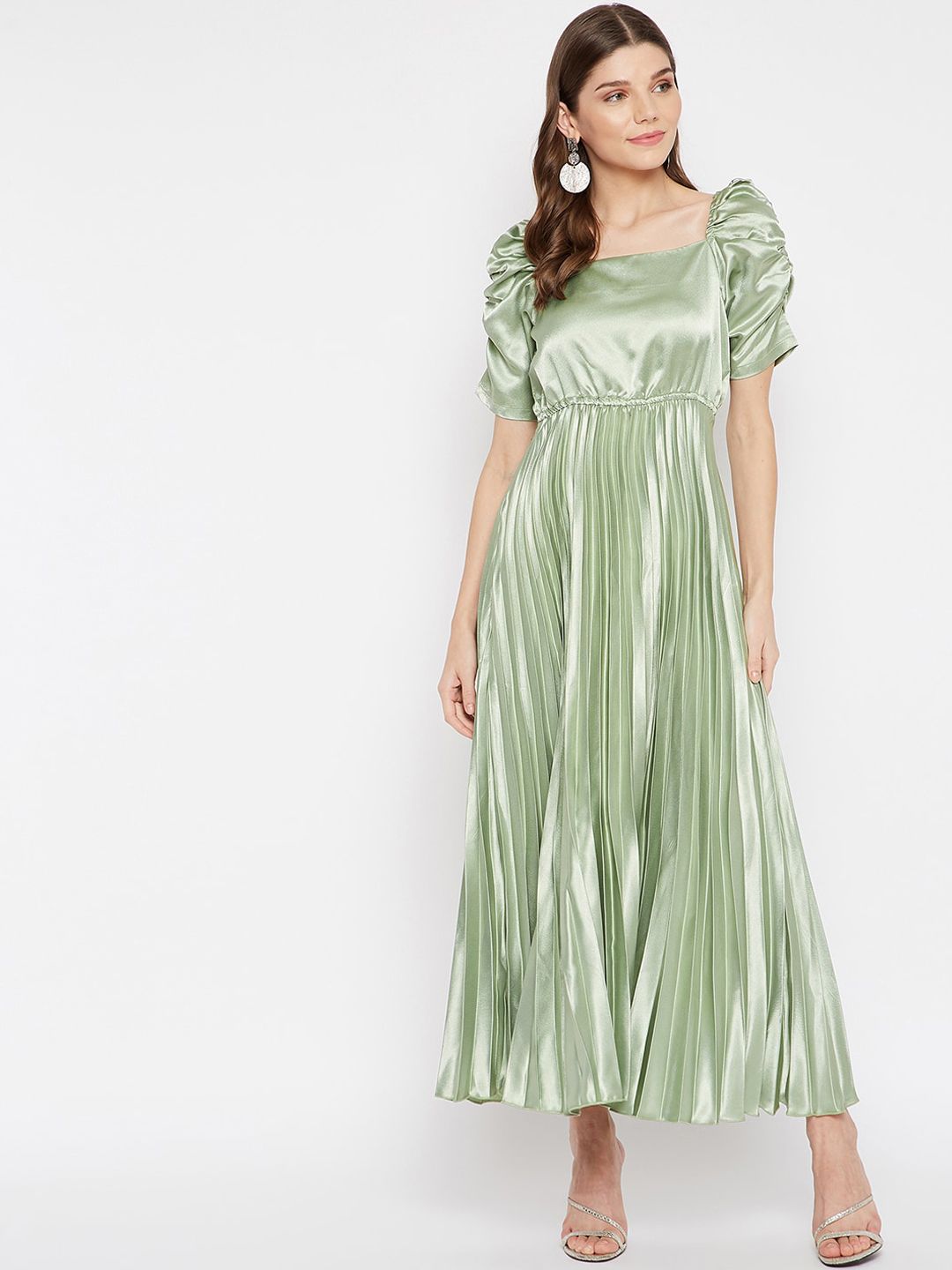 U&F Green Crepe Maxi Dress Price in India