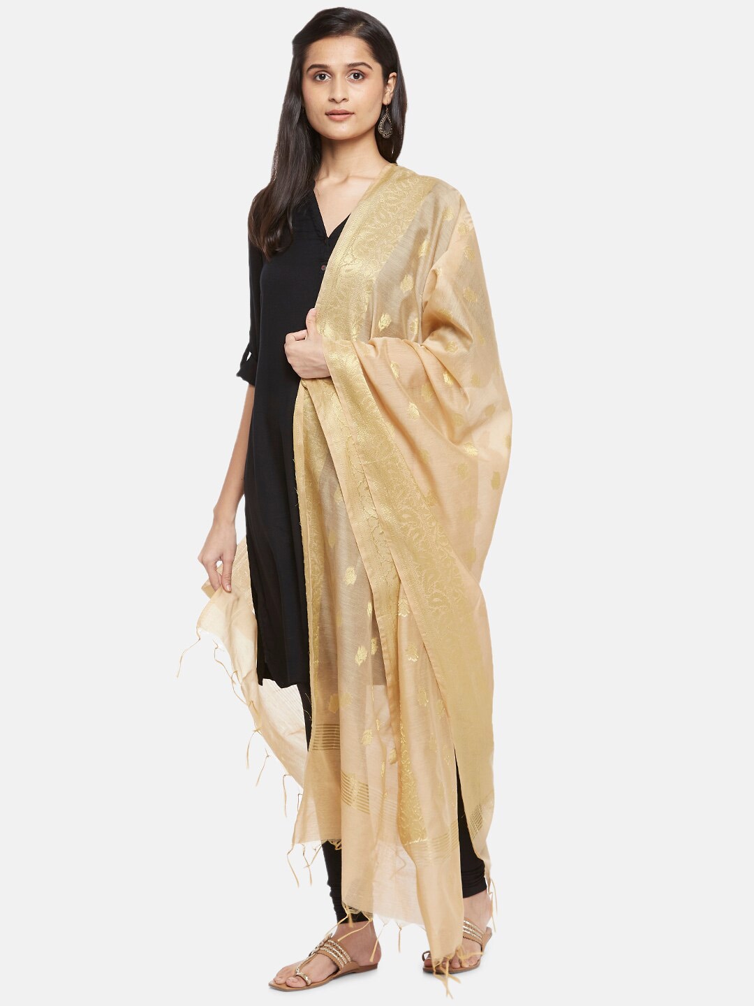 RANGMANCH BY PANTALOONS Gold-Toned Ethnic Motifs Woven Design Dupatta Price in India