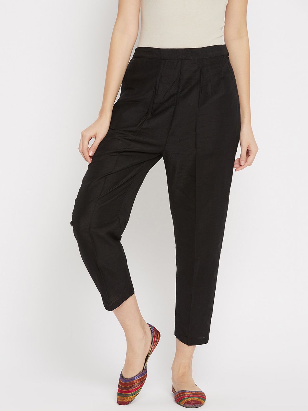 Clora Creation Women Black Silk Trousers Price in India