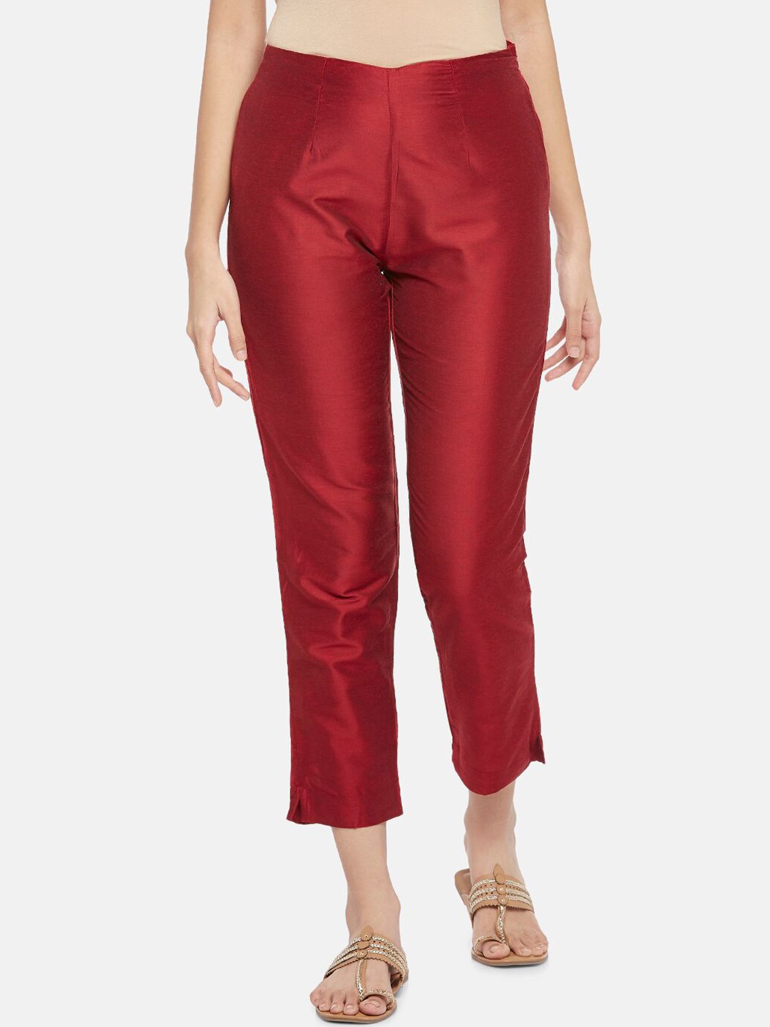 RANGMANCH BY PANTALOONS Women Red Peg Trousers Price in India