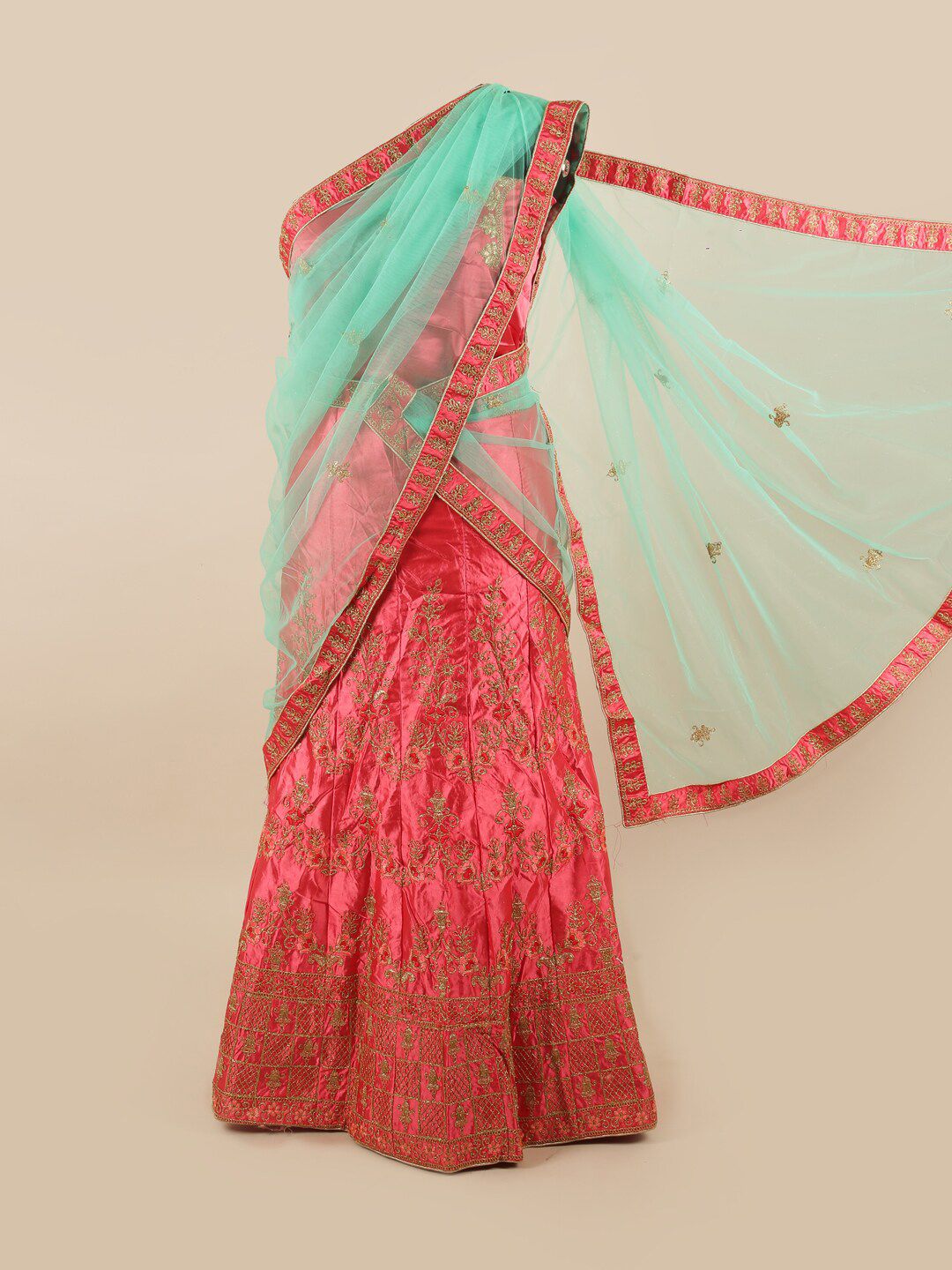 Pothys Women Blue & Pink Embroidered Lehenga Half Saree Price in India