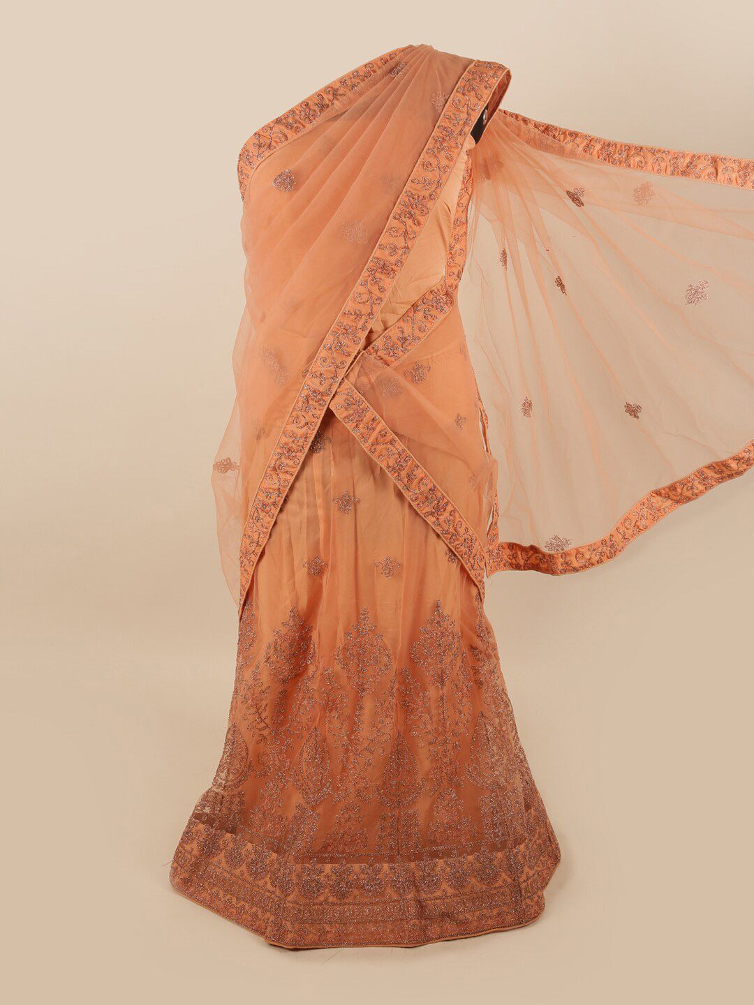 Pothys Peach-Coloured Embellished Unstitched Lehenga & Blouse With Dupatta Price in India