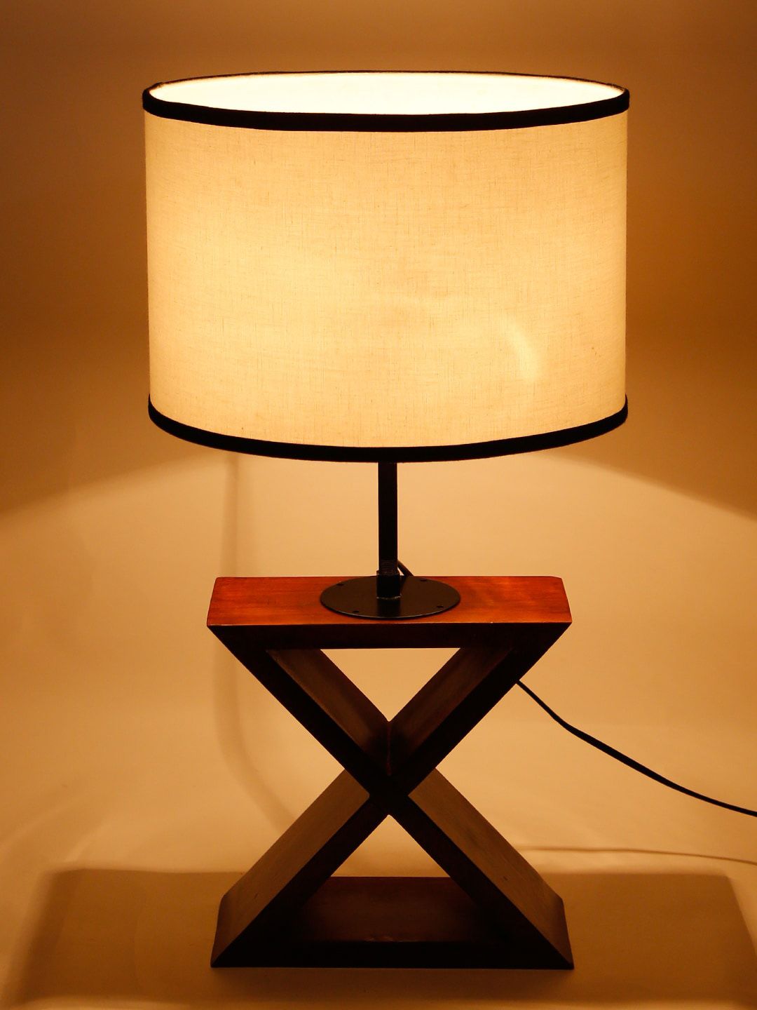Devansh White & Black Solid Traditional Table Lamp with Shade Price in India